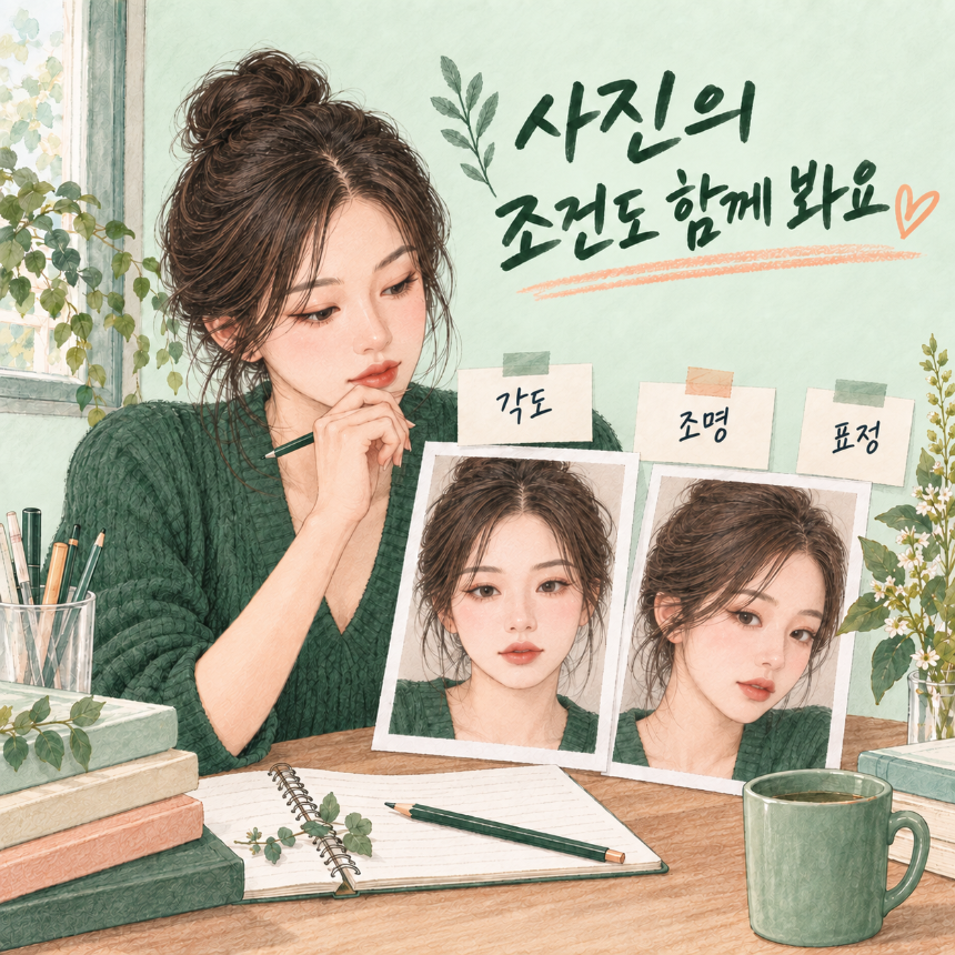 각도와 조명, 표정을 함께 확인하는 참고 사진