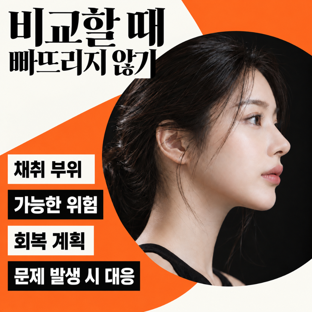 채취 부위와 위험, 회복 계획, 문제 대응을 확인하는 항목