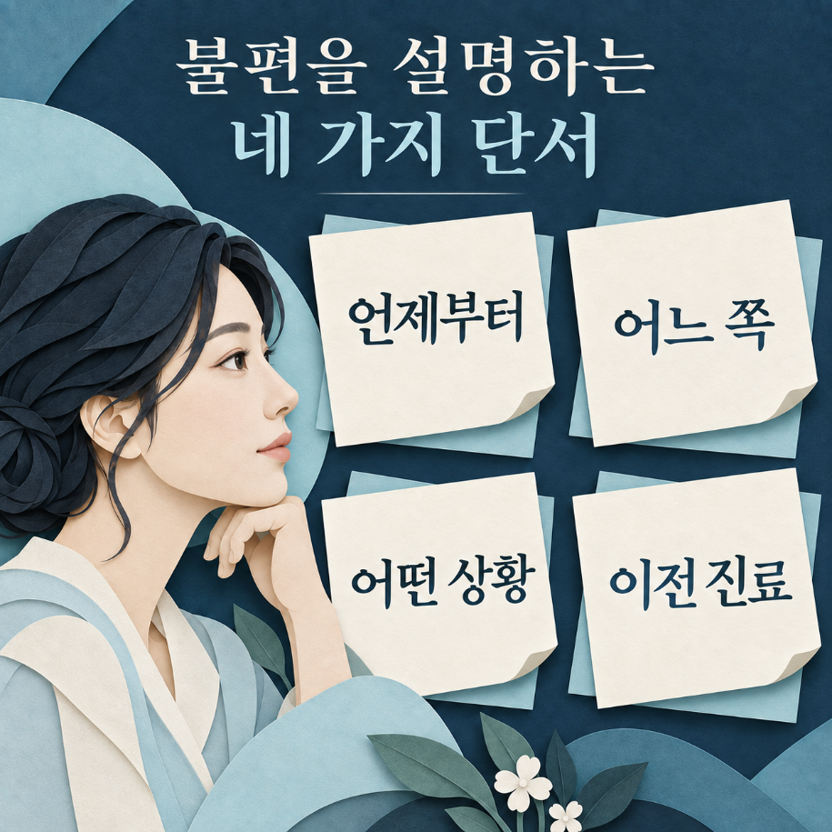 불편의 시작과 방향, 상황, 이전 진료를 정리하는 네 가지 단서